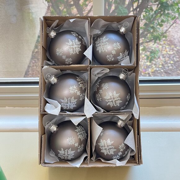 New Vitbis Ornaments Set of 6 Poland Glass Silver Snowflakes Christmas Tree - Picture 1 of 5